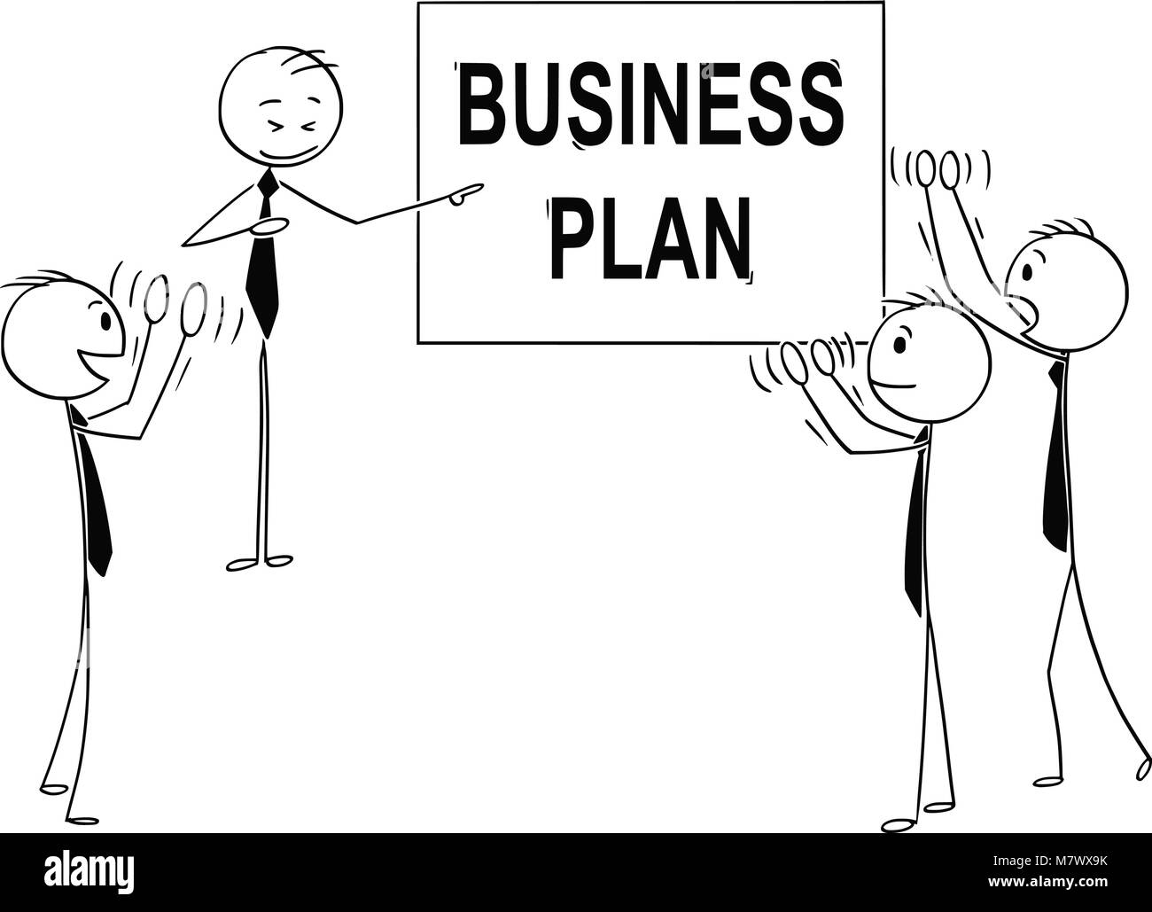 Cartoon di Business la gente applaude a altoparlante rivolto al Business Plan segno Illustrazione Vettoriale