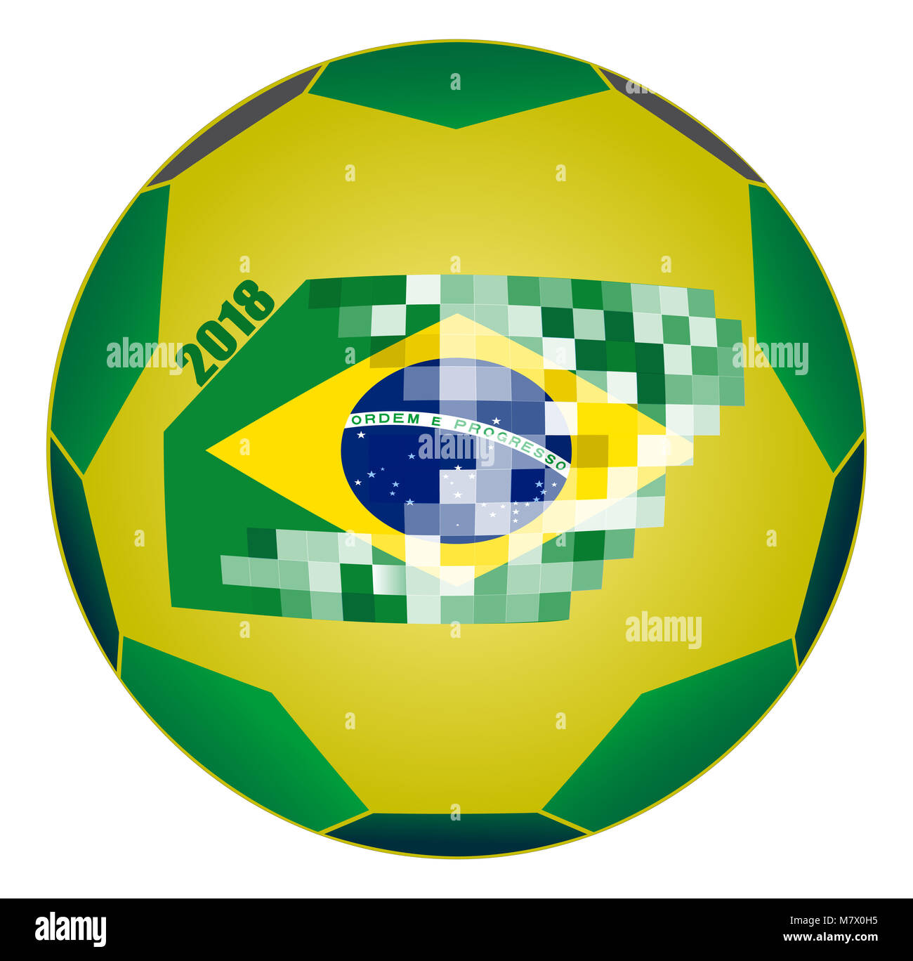 Sfera di calcio con Bandiera Brasile isolato su sfondo Foto Stock