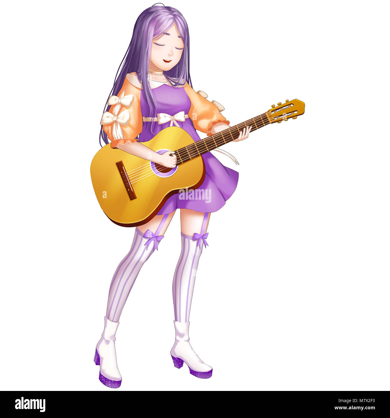 Musica per chitarra ragazza con anime e stile cartoon. Lei è una super star! Video del gioco Digital CG Artwork, concetto illustrazione, realistici in stile cartone animato Foto Stock
