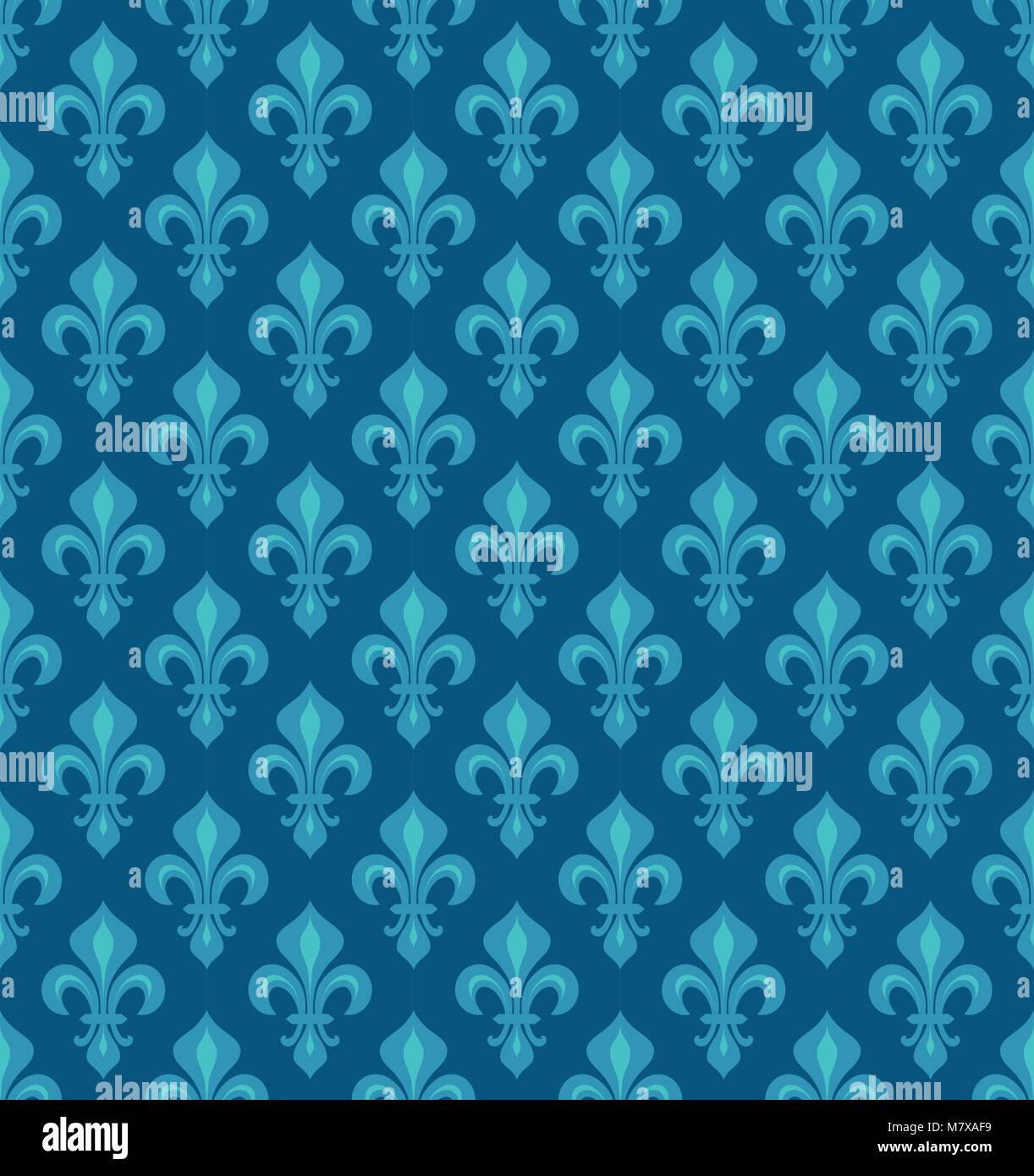 Royal gigli araldici (Fleur de Lis) - cerulean azzurro cielo blu velluto, seamless pattern, sfondo. Illustrazione Vettoriale