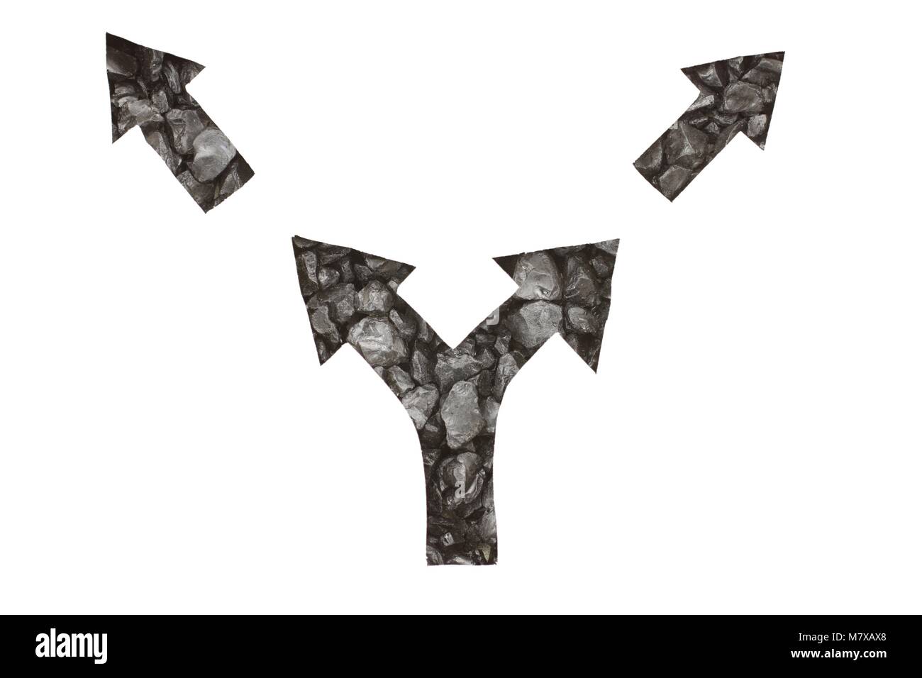 Frecce di colore nero di un incrocio o simbolo di una decisione Foto Stock