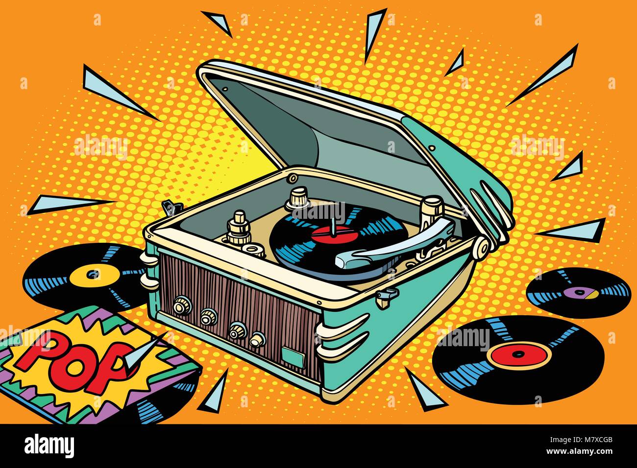 La musica pop, dischi in vinile e il grammofono Illustrazione Vettoriale