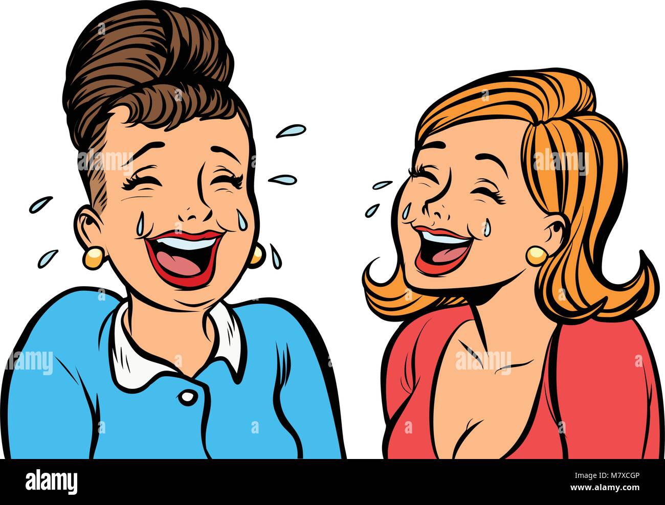Gioiosa amiche donne ridere isolare su sfondo bianco Illustrazione Vettoriale