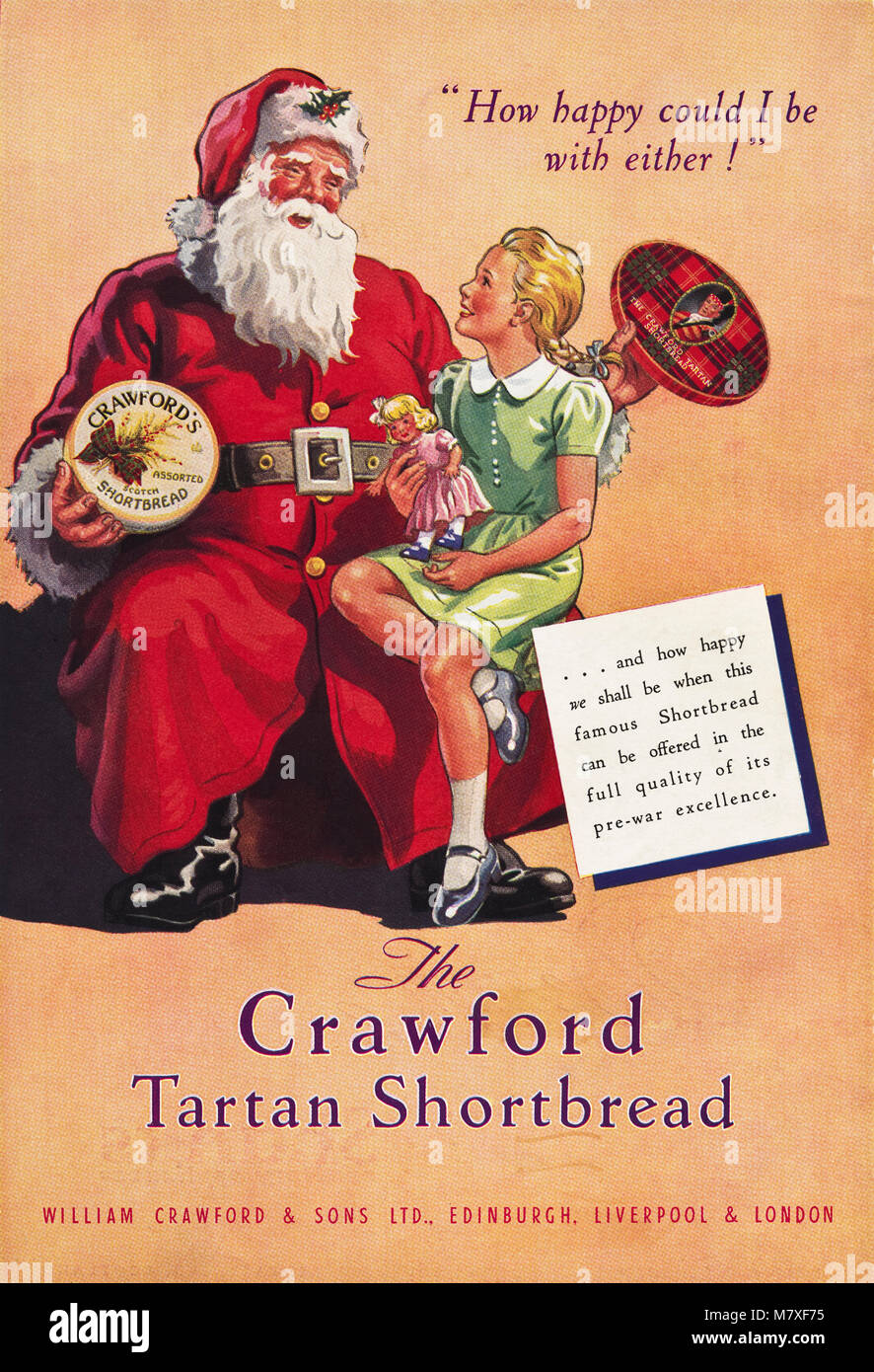 Anni Cinquanta originale vecchia vintage pubblicità pubblicità con un Padre tema natalizio Crawford Pastafrolla scozzese di Edimburgo Liverpool & London REGNO UNITO nella rivista del 1950 circa Foto Stock