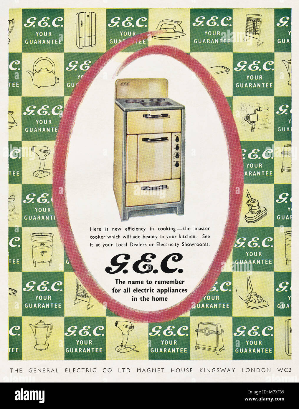 Anni Cinquanta originale vecchia vintage pubblicità pubblicità GEC elettrodomestici in magazine del 1950 circa Foto Stock