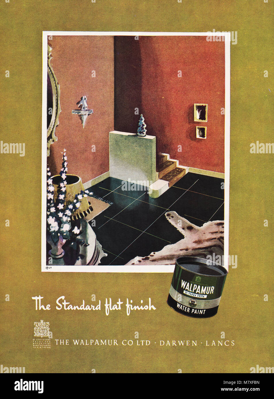 Anni Cinquanta originale vecchia vintage pubblicità pubblicità Walpamur vernice ad acqua di Darwen Lancashire England Regno Unito nella rivista del 1950 circa Foto Stock