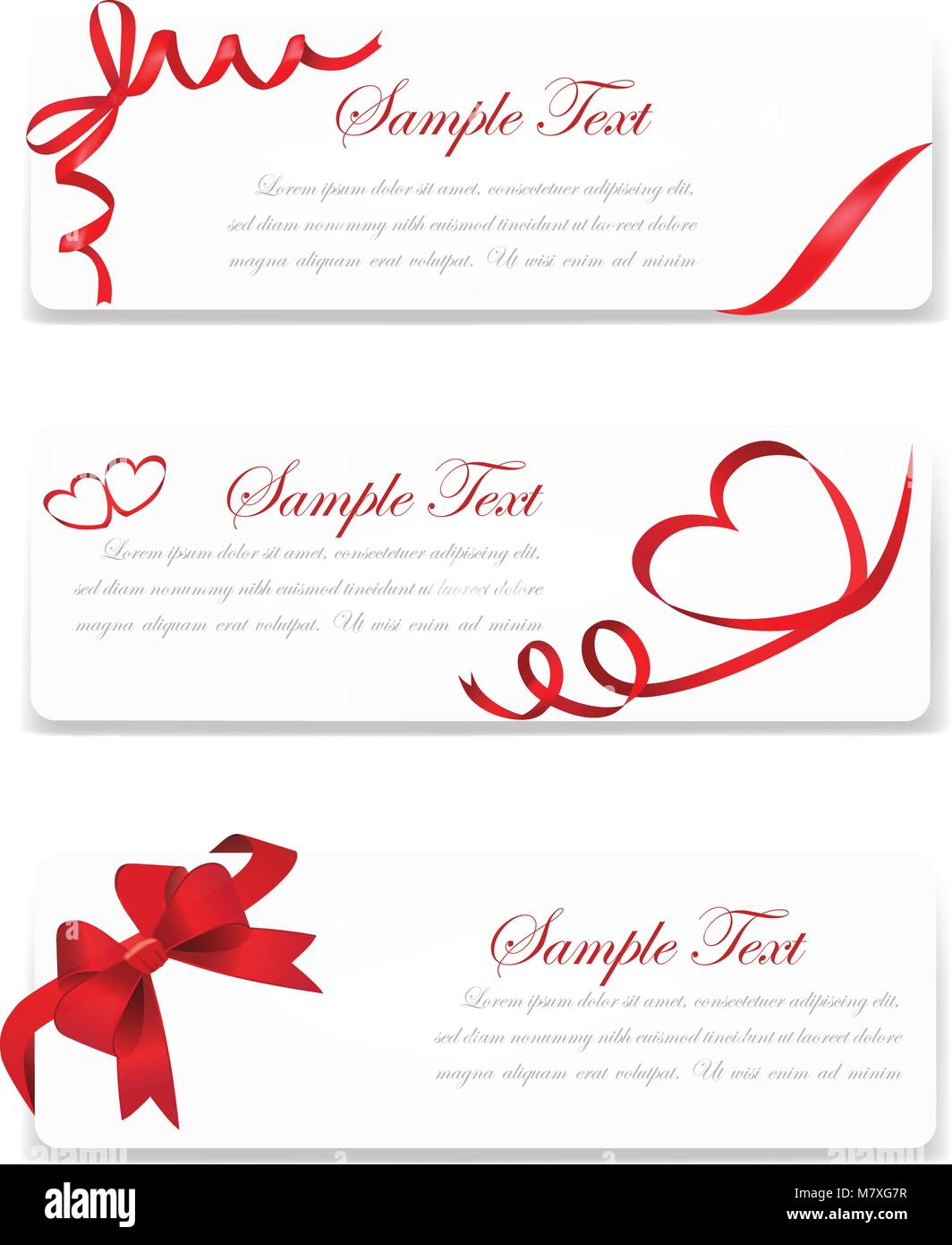 Una serie di banner di vettore decorato con nastro rosso Illustrazione Vettoriale