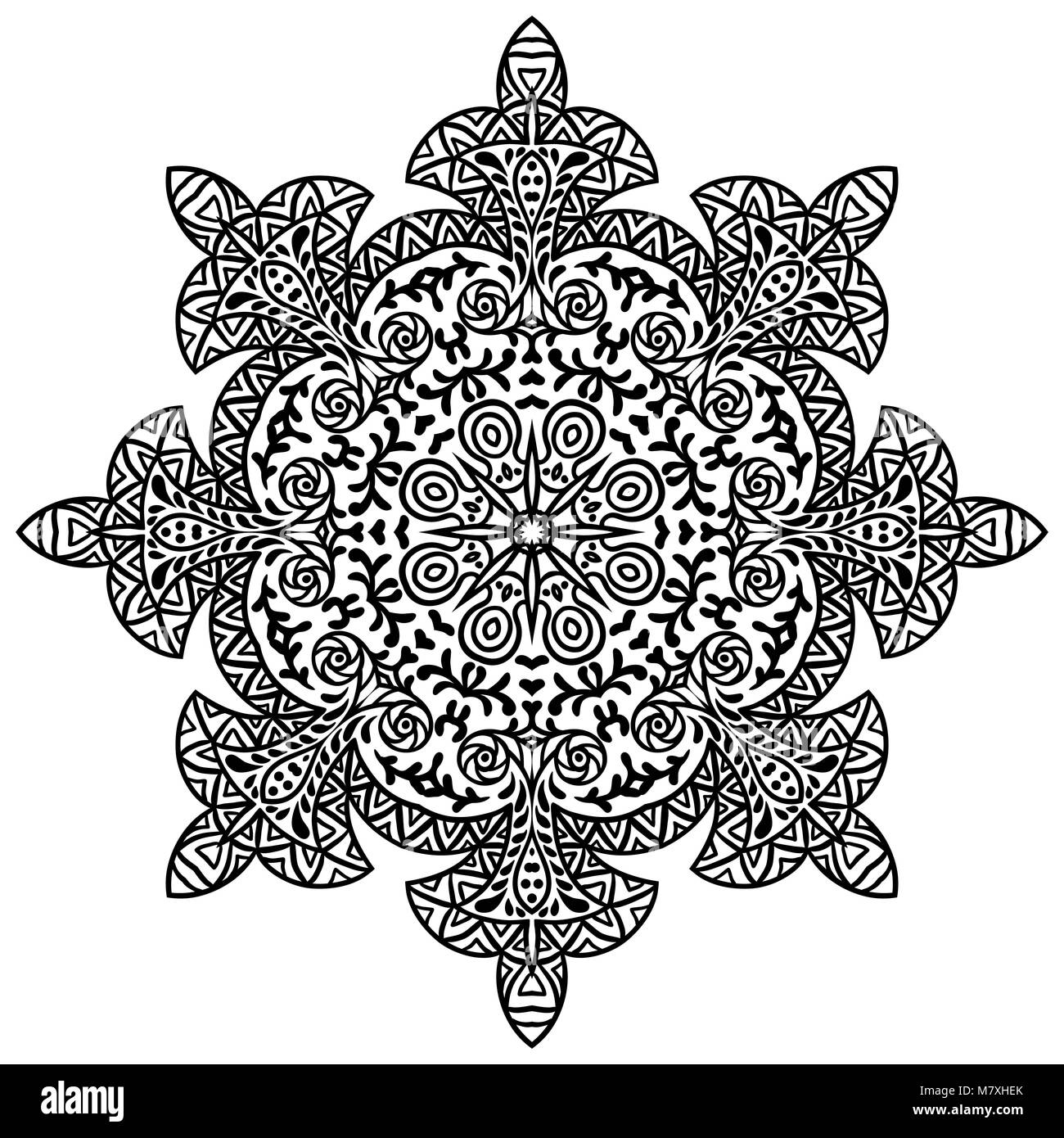 Etnico indiano round ornamento. Mandala. Disegnata a mano henna tattoo elemento decorativo Illustrazione Vettoriale
