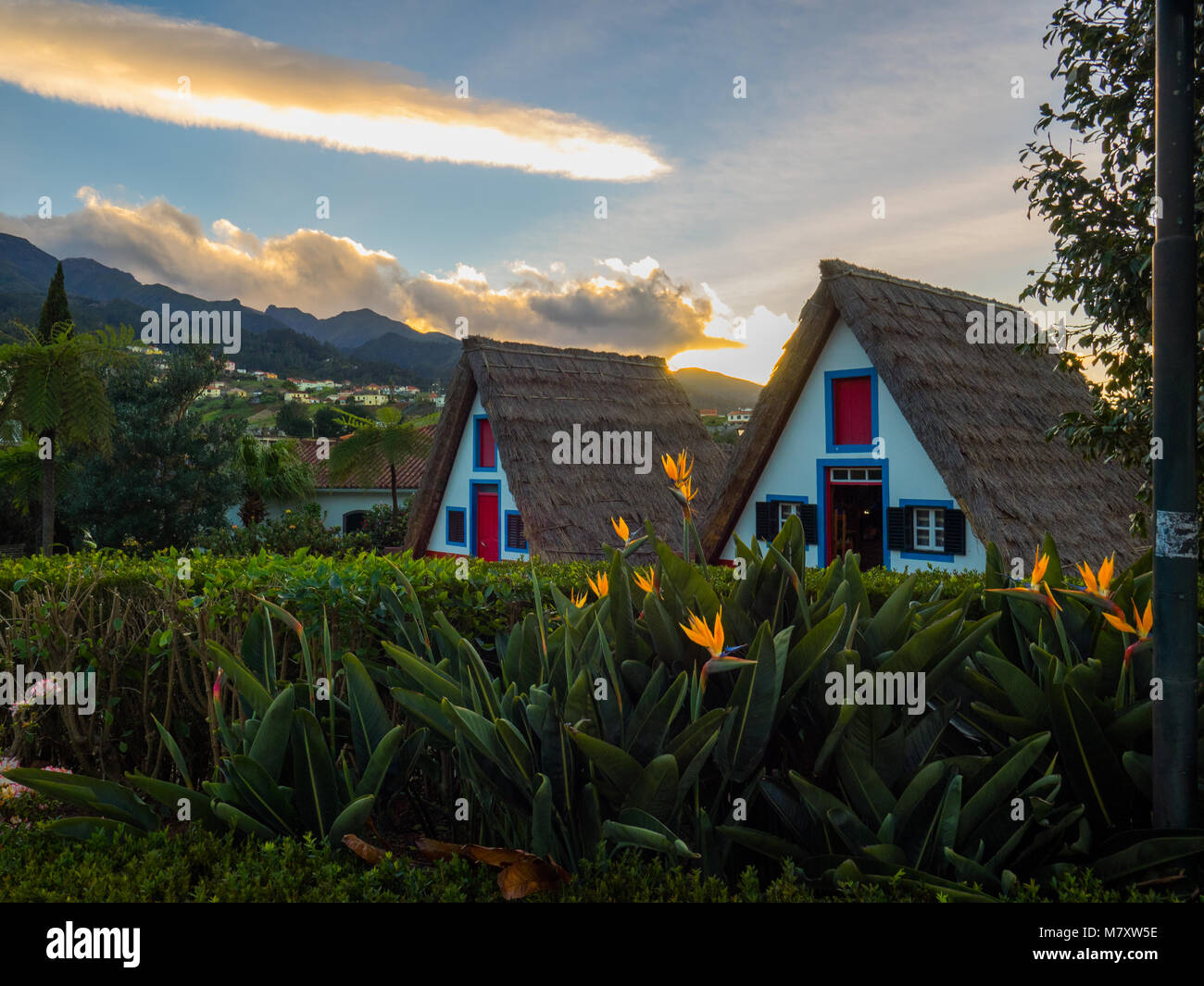 Tipica di Madeira case tradizionali a Santana, di Madera Foto Stock