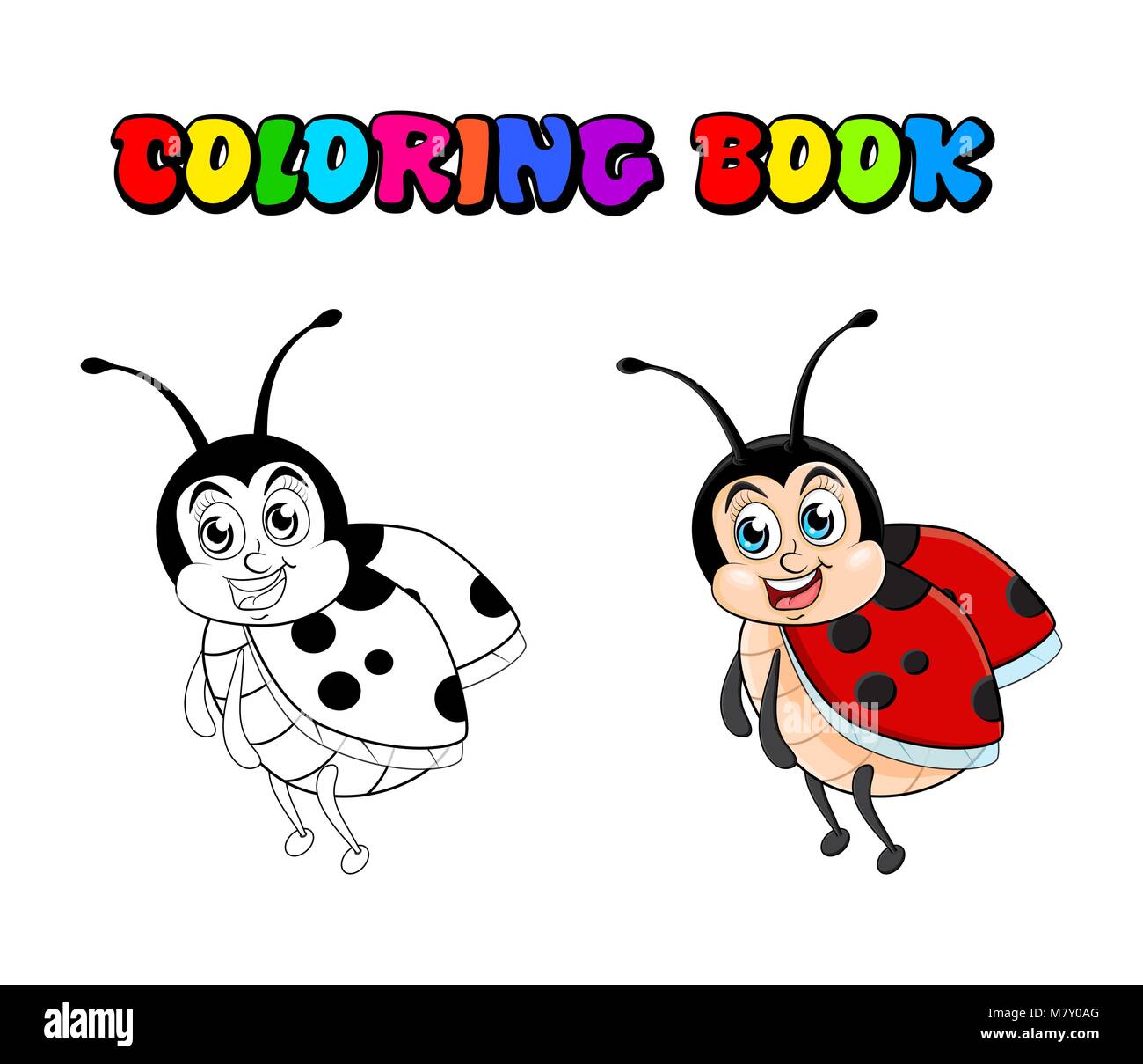 Ladybug cartoon Coloring Book isolati su sfondo bianco Illustrazione Vettoriale