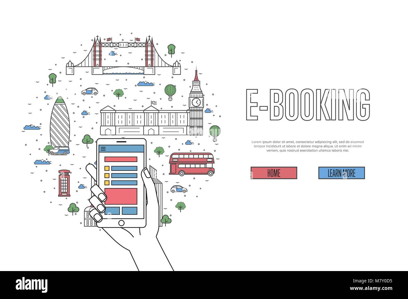 E-booking poster in stile lineare Illustrazione Vettoriale
