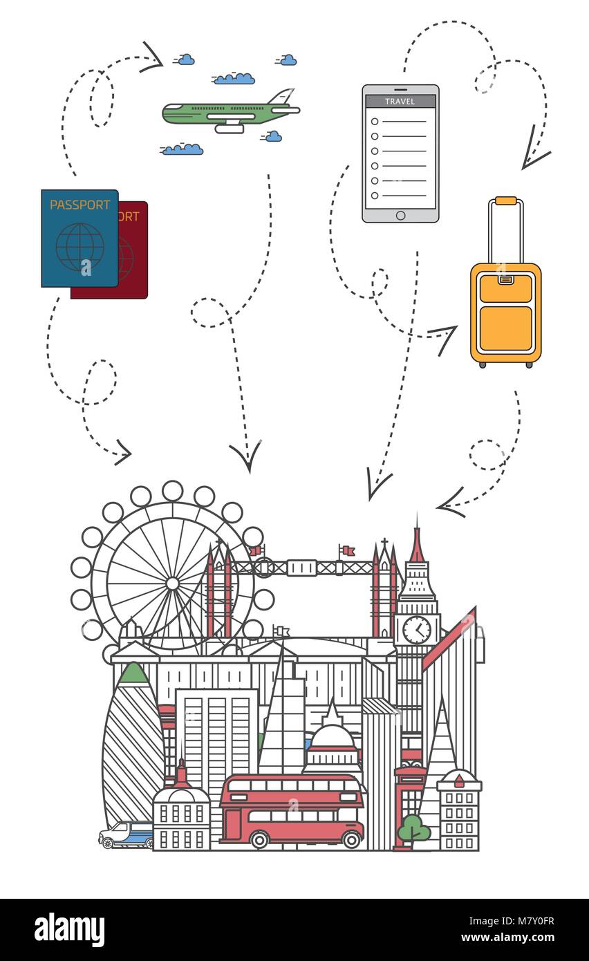 Consente di viaggiare poster in stile lineare Illustrazione Vettoriale