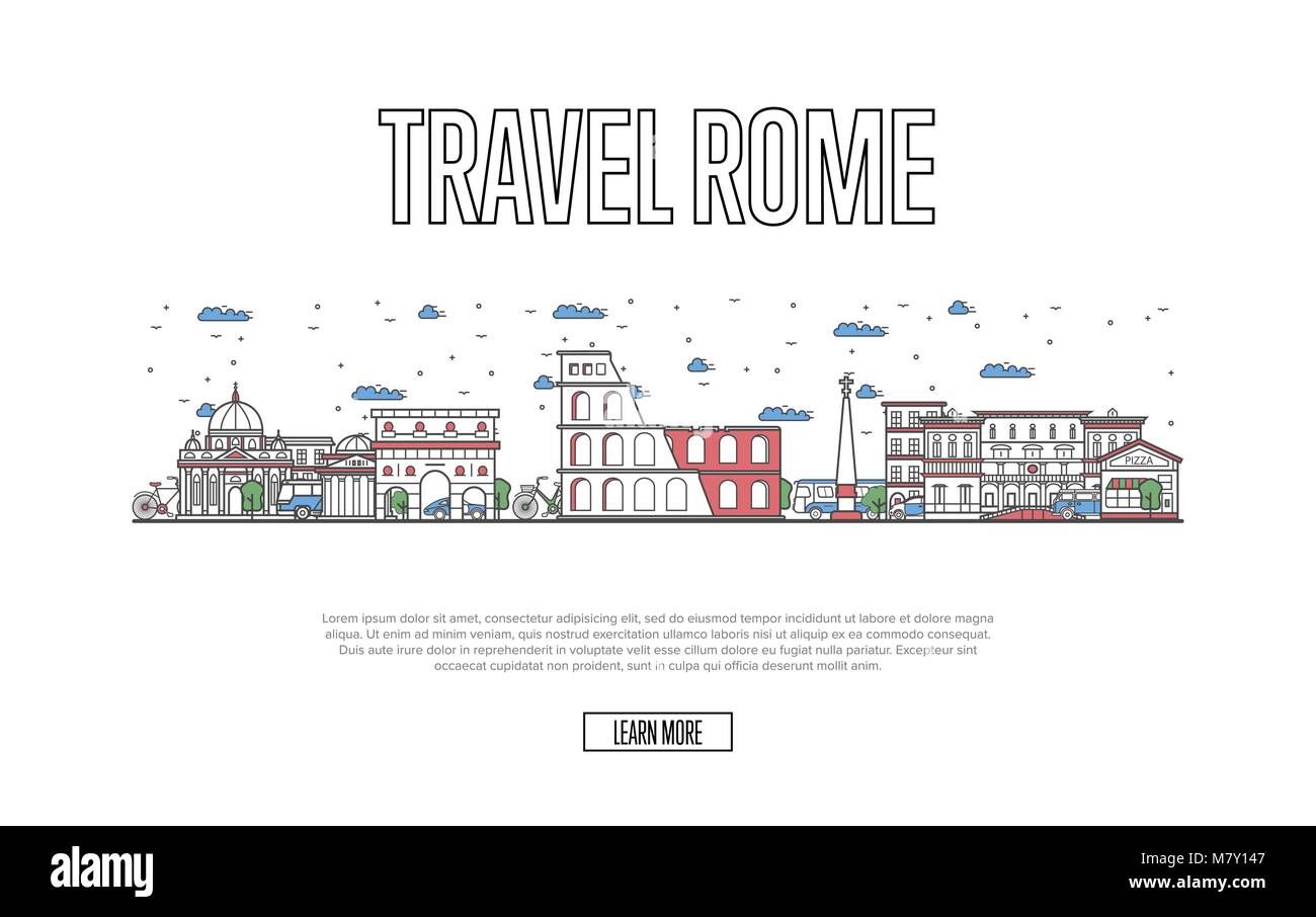 Viaggiare Roma poster in stile lineare Illustrazione Vettoriale