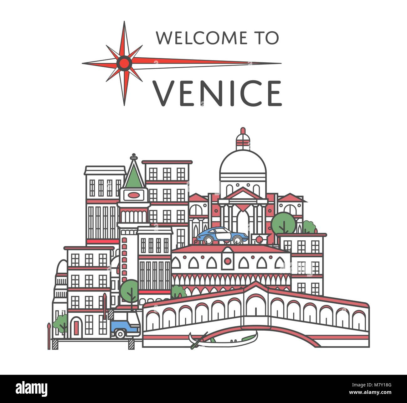 Benvenuti a Venezia poster in stile lineare Illustrazione Vettoriale