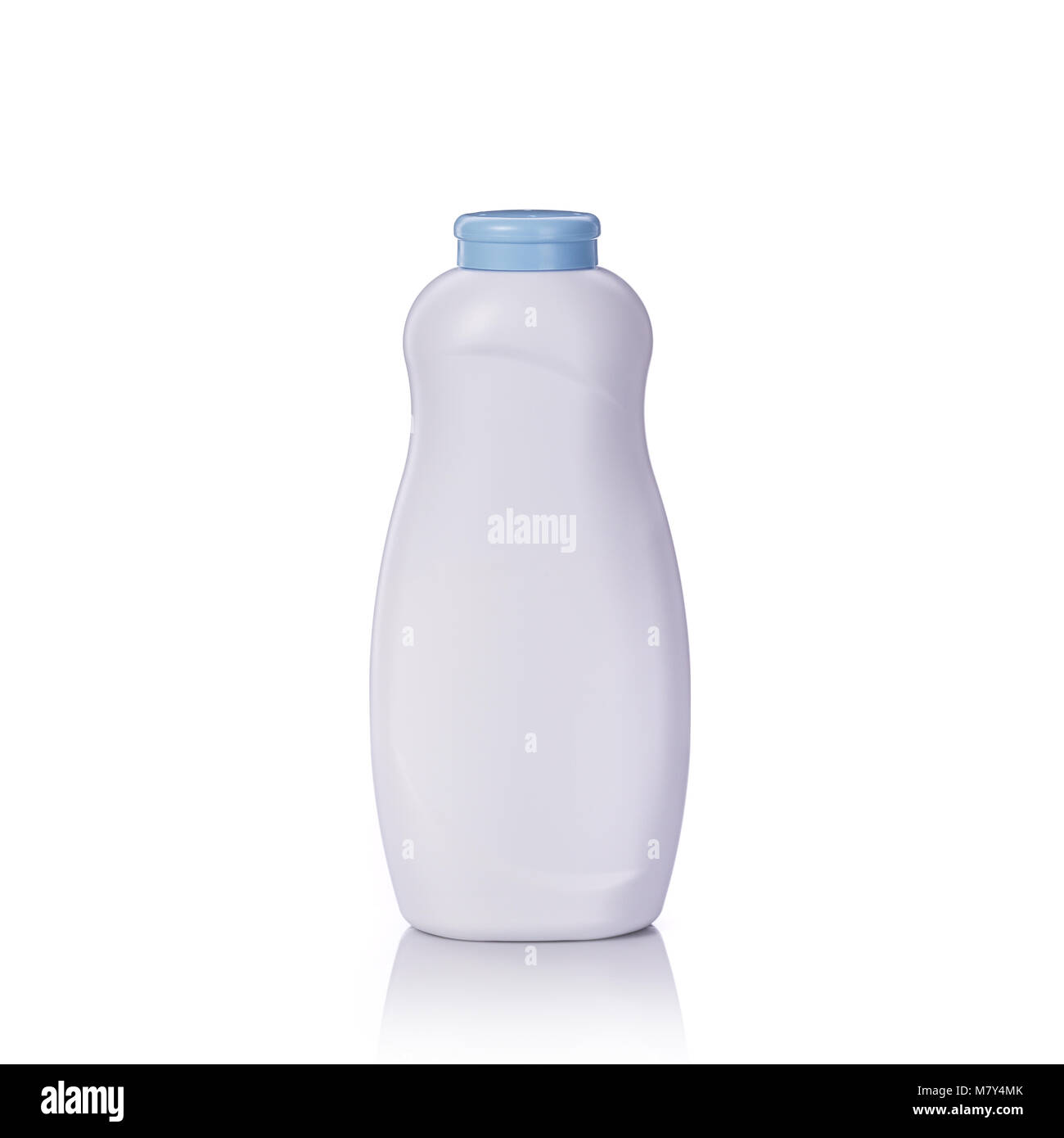 Chiudere fino bianco vuoto vuoto bottiglia di polvere. Studio shot isolato su sfondo bianco Foto Stock