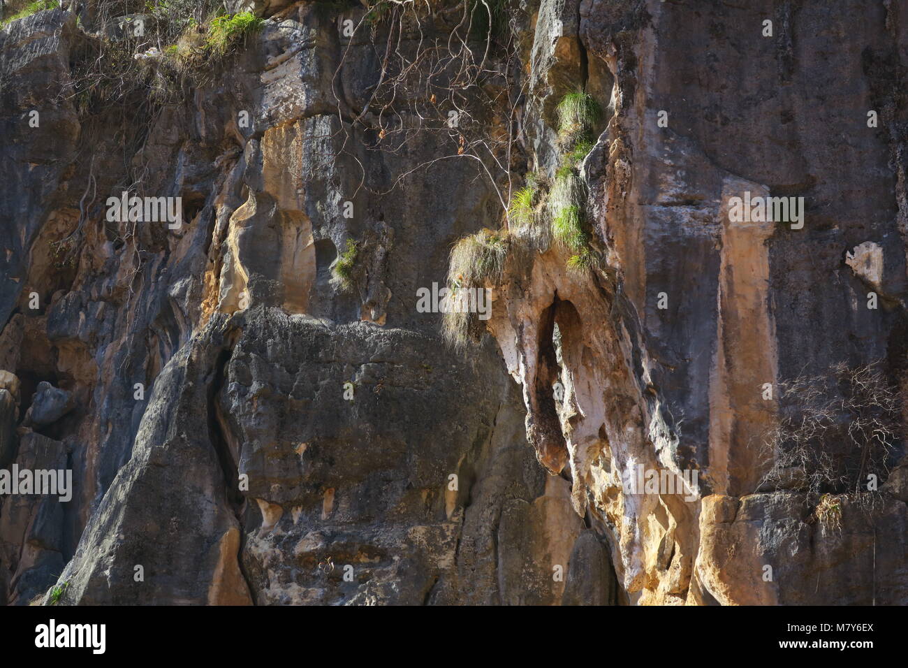 River navigation on dugout on Manambolo towards cave and vault of original inhabitants Vazimba of Madagascar. Foto Stock