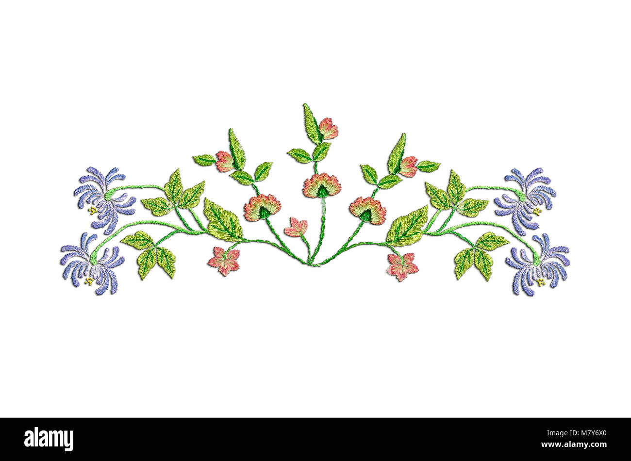 Sfondo bianco di pattern con un bouquet di piccole rose rosa e viola aestri Foto Stock