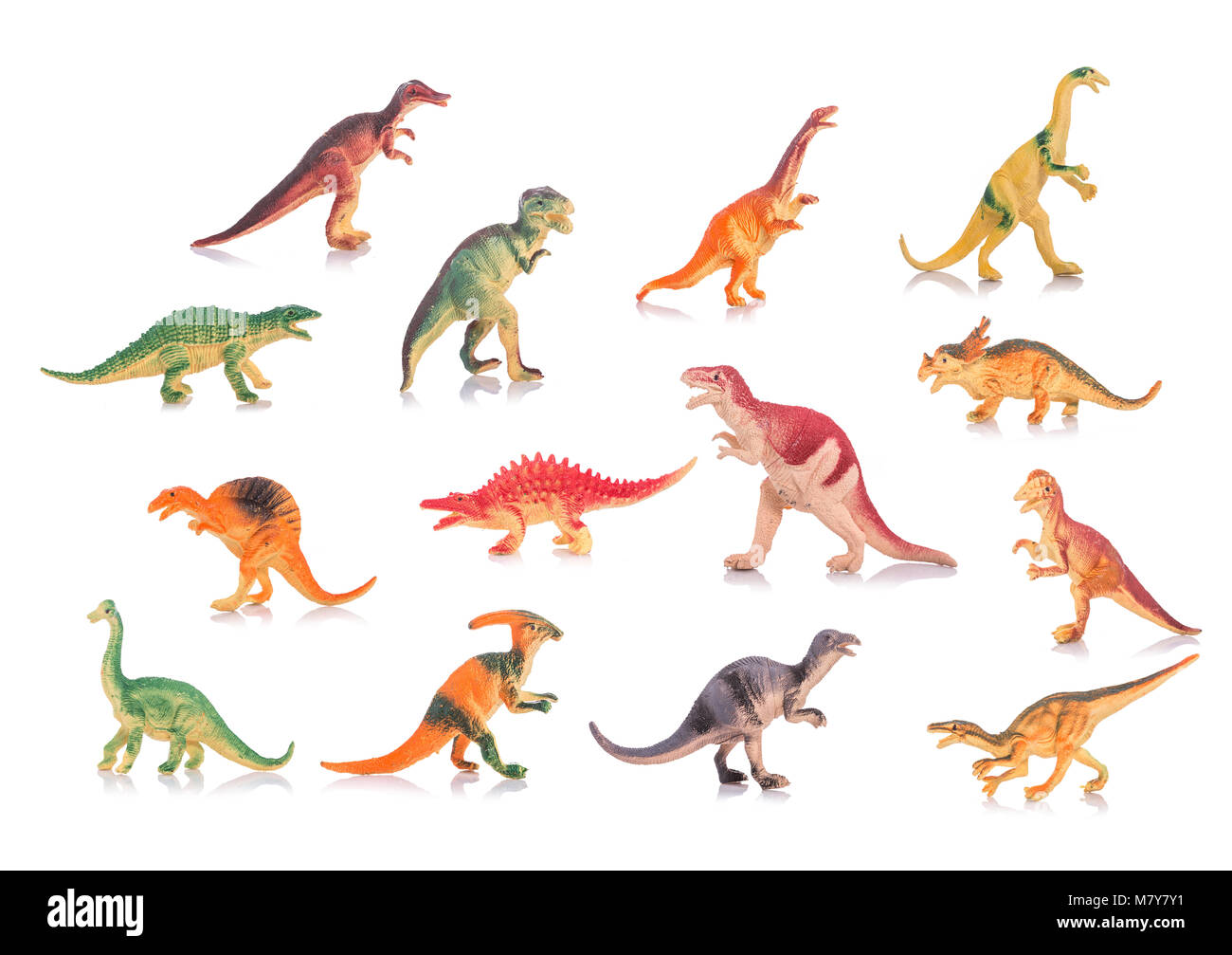 Raccolta di silicone o giocattolo di plastica dei dinosauri. Studio shot e su sfondo bianco Foto Stock