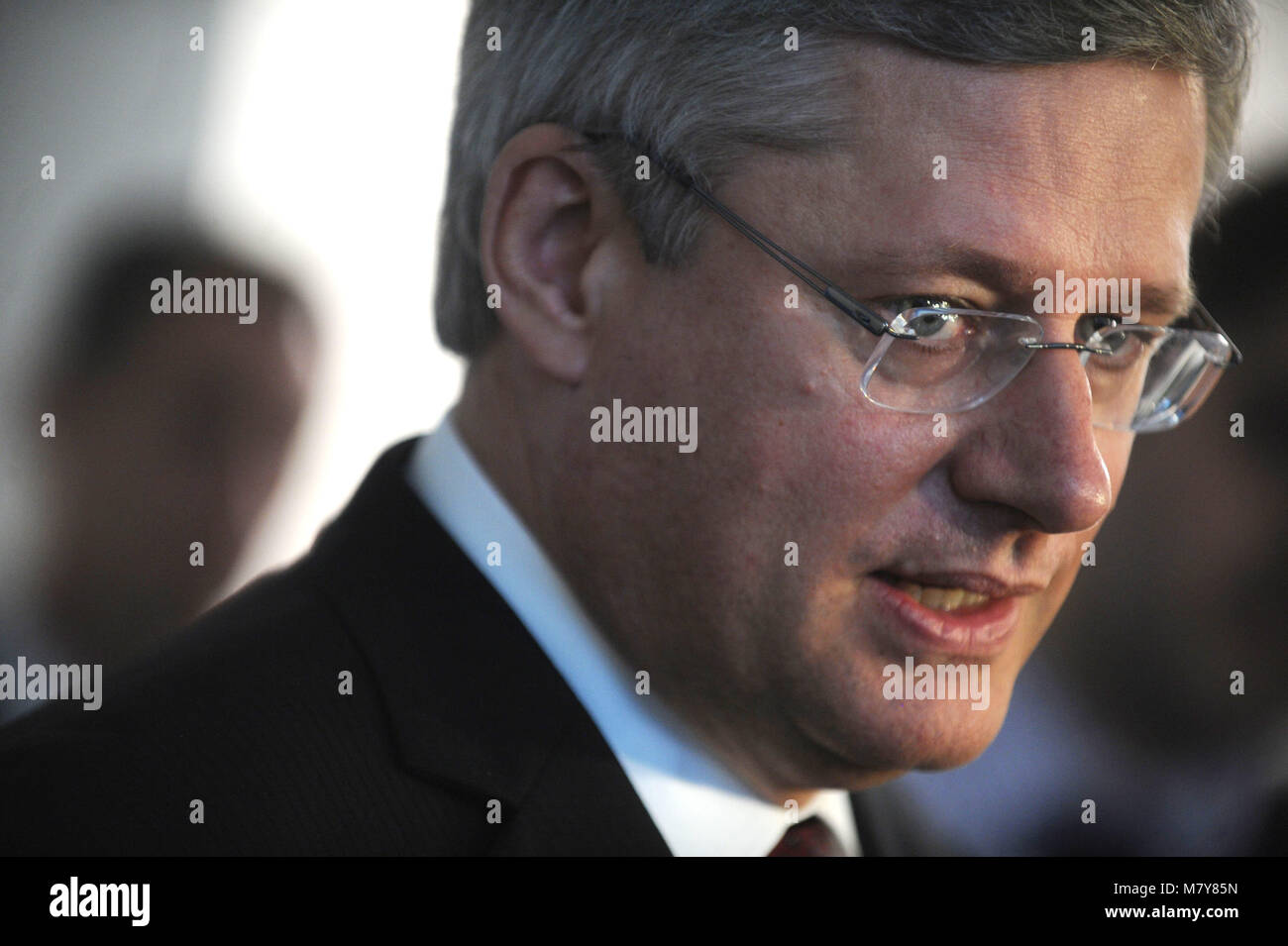 Il Primo Ministro canadese Stephen Harper nel corso di una conferenza stampa a New York City parla in opposizione della Palestina nella sua offerta per statualità presso le Nazioni Unite alla fine di questa settimana. Il 20 settembre 2011. Credito: Dennis Van Tine/MediaPunch Foto Stock