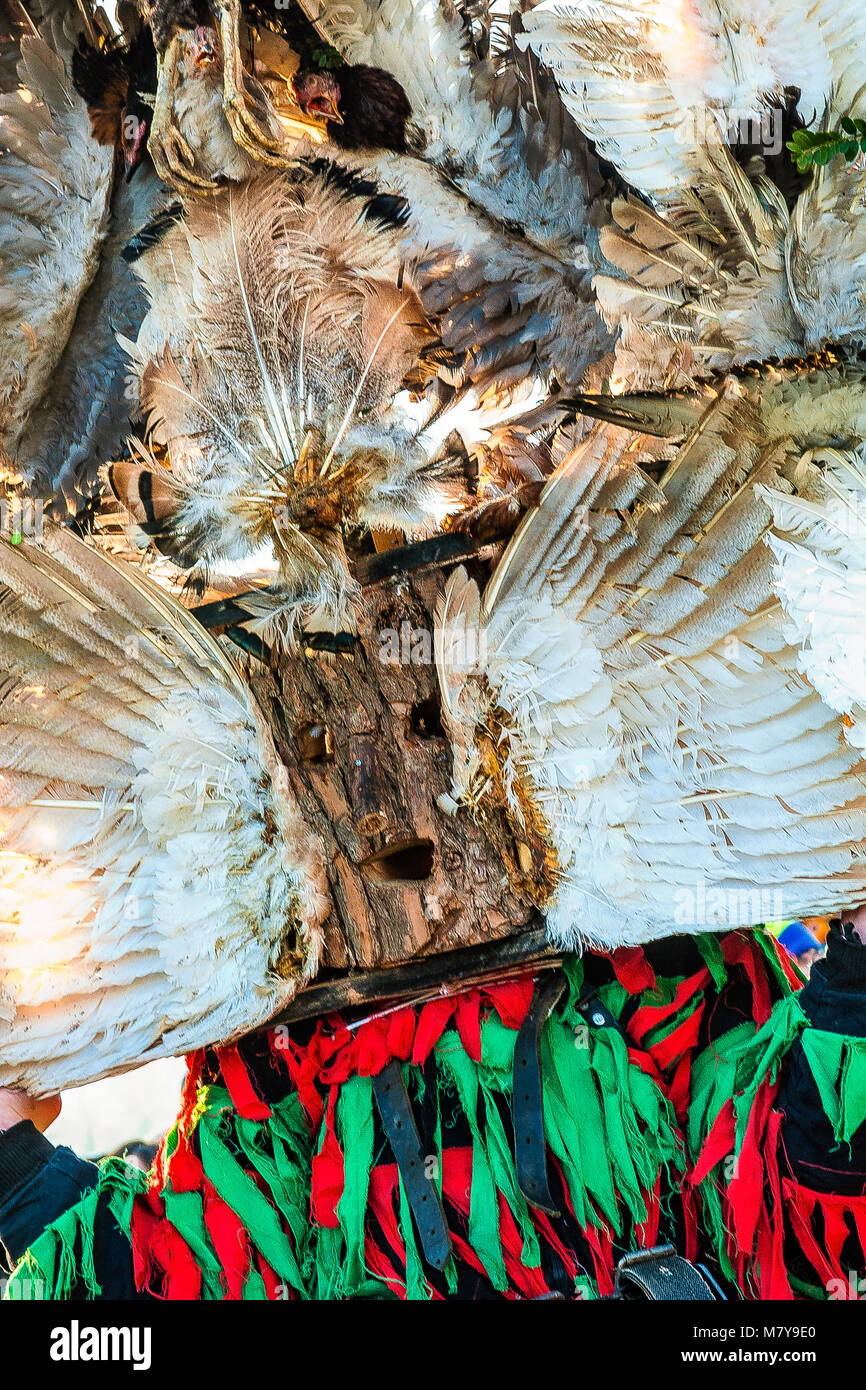 Highlights di Surva Festival di Pernik (vicino a Sofia, Bulgaria), il più importante sfilata di maschere dei Balcani, ispirata alla tradizione di kukeri, travestimenti che aveva lo scopo di spaventare gli spiriti maligni. Foto Stock