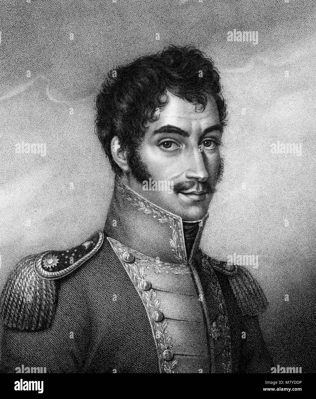 Simon Bolivar (1783-1830), ritratto del venezuelano politico e leader militare, incisione da N M Bate, c.1819. Foto Stock