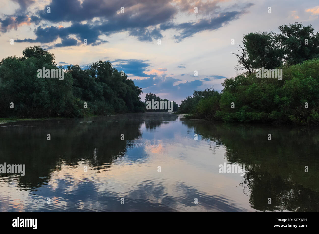 Prima del Sunrise nel Delta del Danubio, Romania Foto Stock