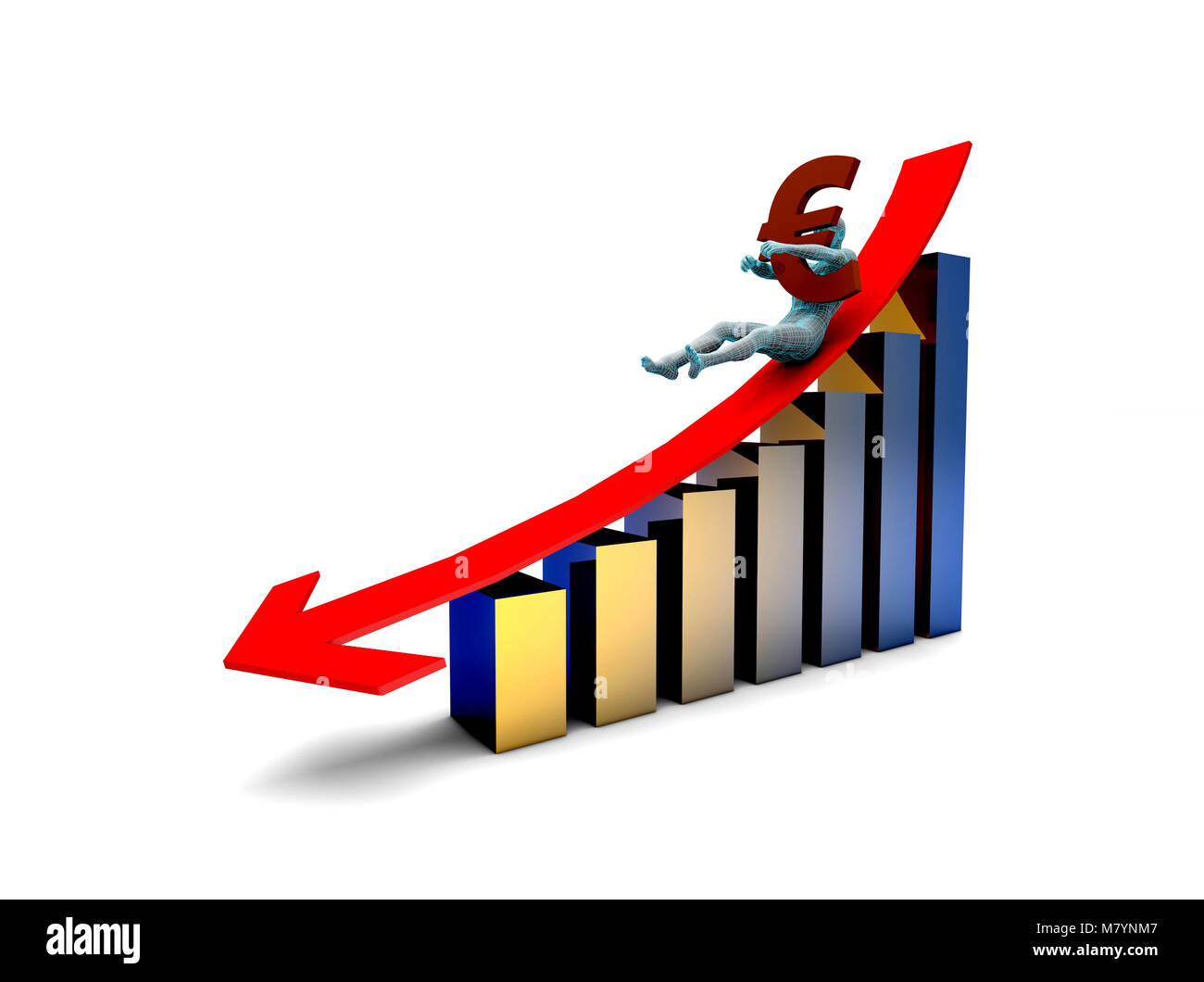 Il declino dell'economia finanziaria, la svalutazione dell'euro, il fallimento della società, guasto Foto Stock