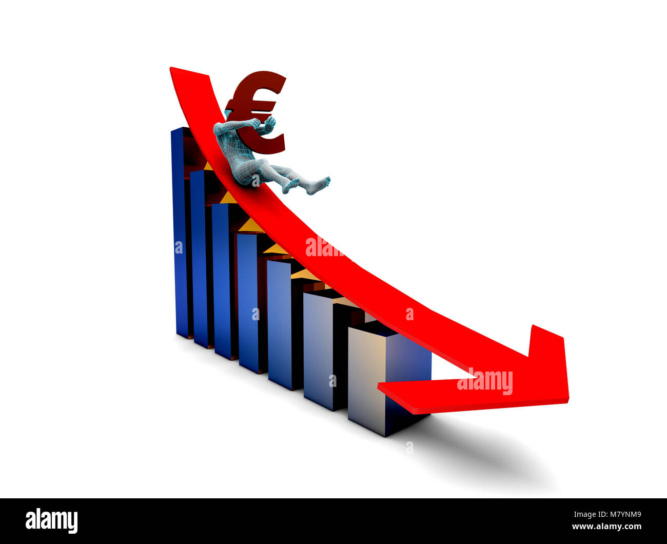 Il declino dell'economia finanziaria, la svalutazione dell'euro, il fallimento della società, guasto Foto Stock