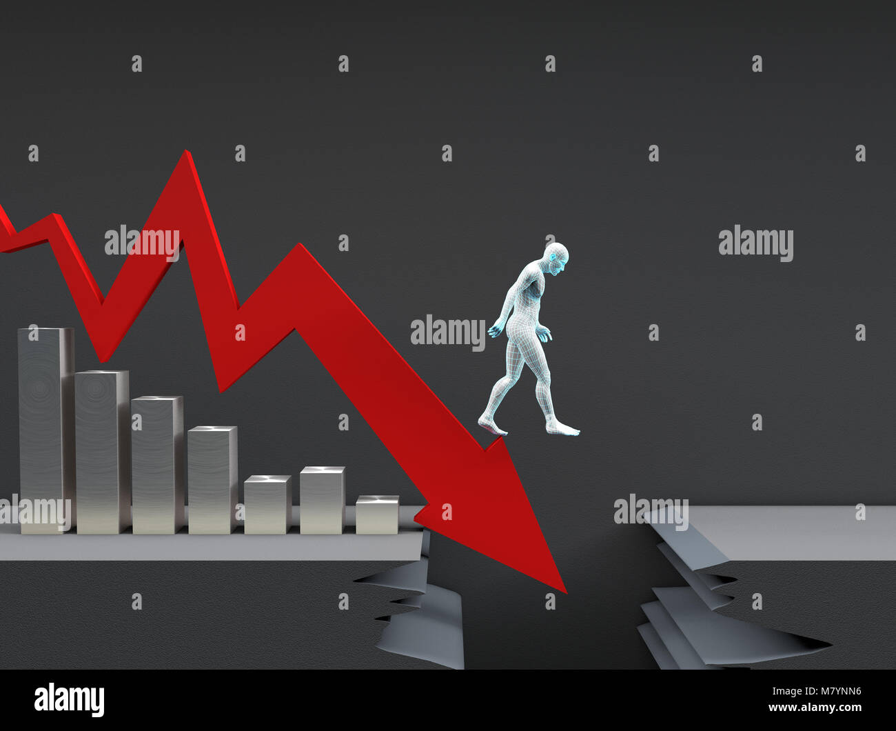 Il declino dell'economia finanziaria, la svalutazione del mercato azionario, il fallimento della società, guasto Foto Stock