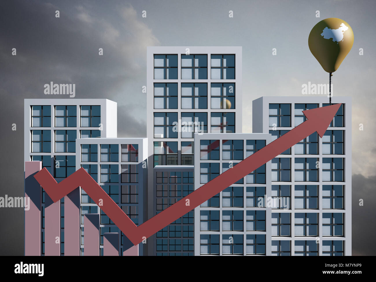 Economia finanziaria, l'accumulo di ricchezza, gli obiettivi di sviluppo, la direzione di inserimento Foto Stock