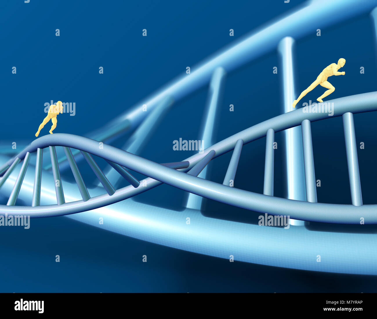 La scienza e la tecnologia le persone in esecuzione sul DNA, il futuro della scienza e della tecnologia, avendo ereditato la tecnologia, esplorando il futuro Foto Stock