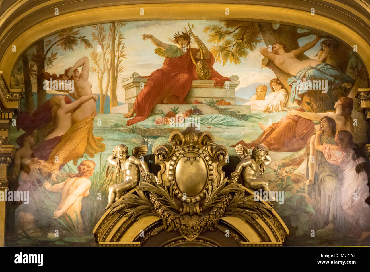 Dipinti di Paul-Jacques-Aimé Baudry, grande foyer, Garnier Opera House, Parigi, Francia Foto Stock