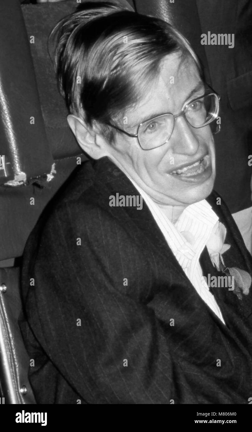 Stephen Hawking partecipando alla premiere di " una breve storia del Tempo" il 14 agosto 1992 a Los Angeles Samuel Goldwyn Theater di Beverly Hills, la California. Walter credito McBride/MediaPunch Foto Stock