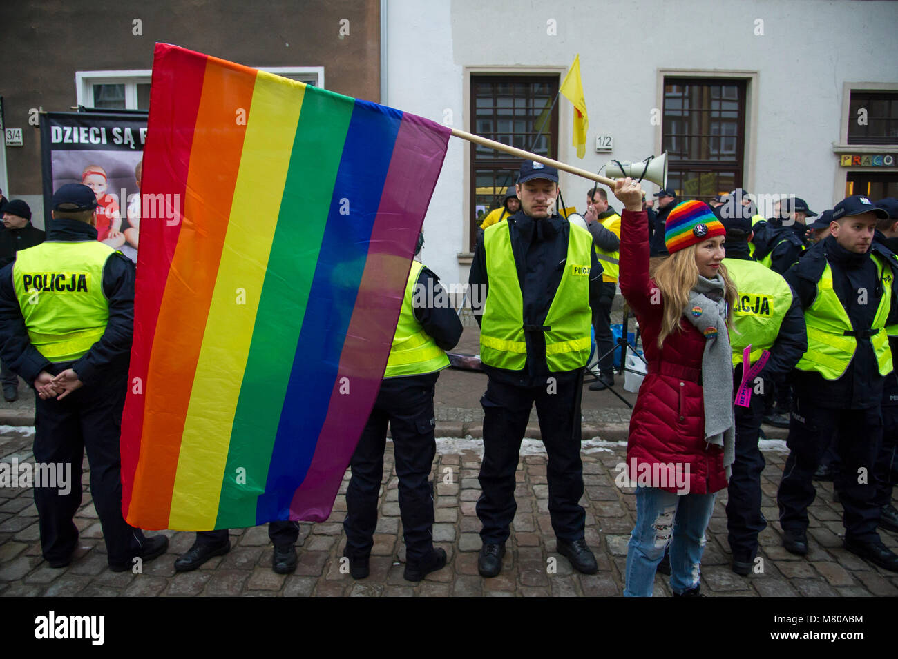Anti aborto attivisti del movimento LGTB e militante in Gdansk, Polonia 8 marzo 2018 © Wojciech Strozyk / Alamy Stock Photo Foto Stock