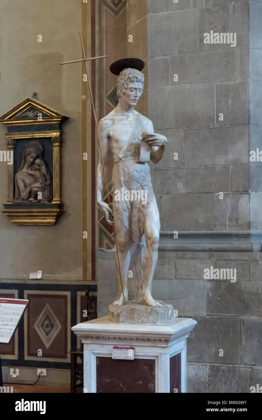 Firenze. L'Italia. Statua in marmo di San Giovanni Battista (ca. 1520-1530) da Francesco da Sangallo, Museo Nazionale del Bargello. Francesco da Sangallo ( Foto Stock