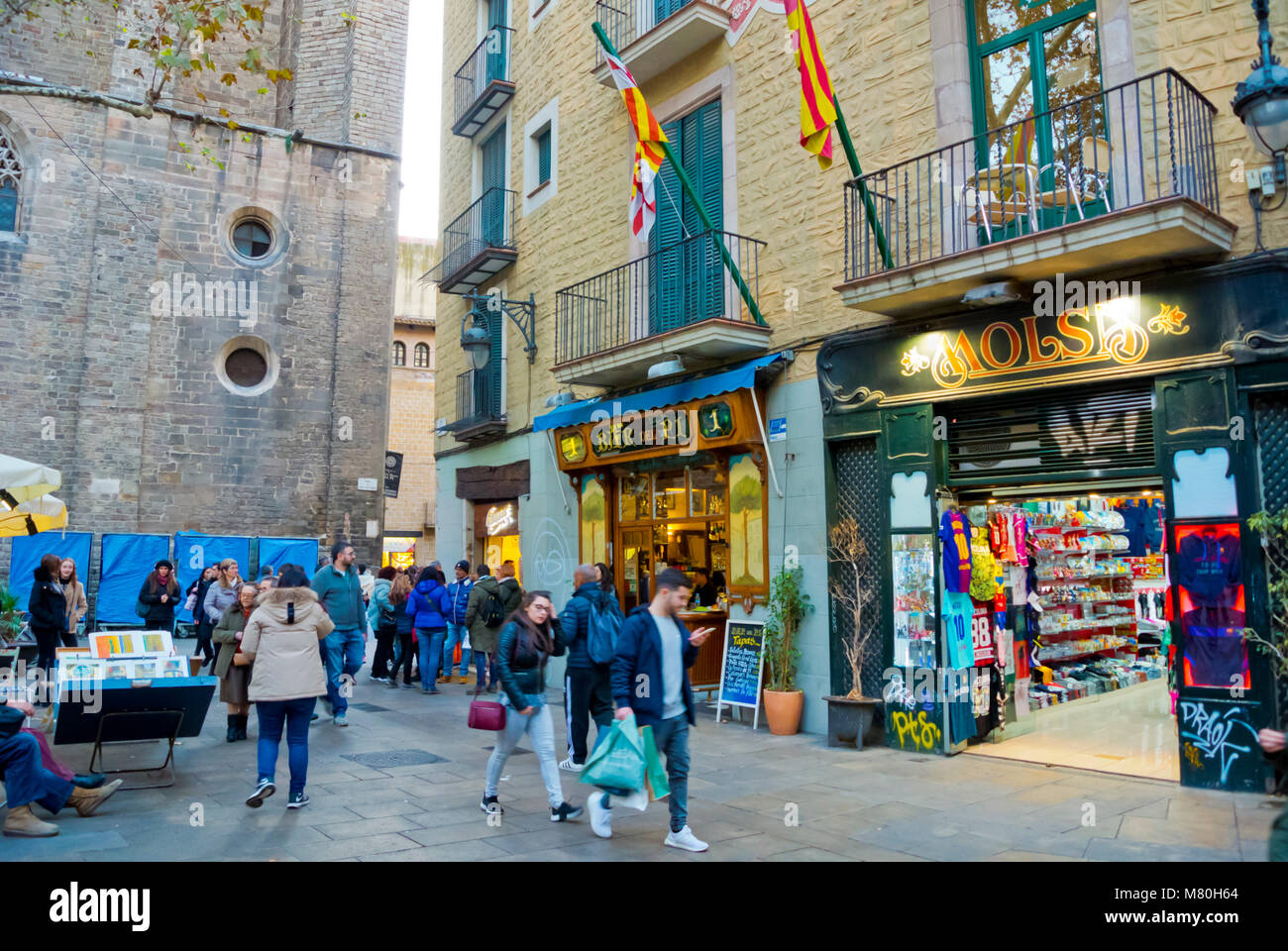 Plaça de Sant Josep Oriol, Barri Gotic, Barcellona, in Catalogna, Spagna Foto Stock