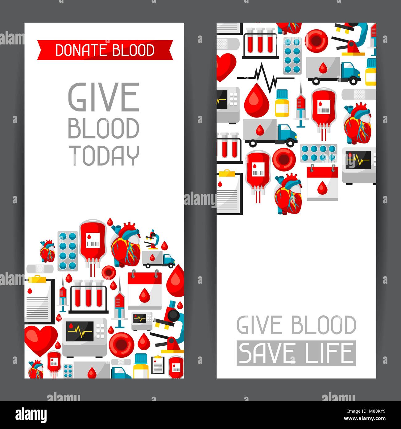 Striscioni con la donazione di sangue le voci. Assistenza medica e sanitaria di oggetti Illustrazione Vettoriale