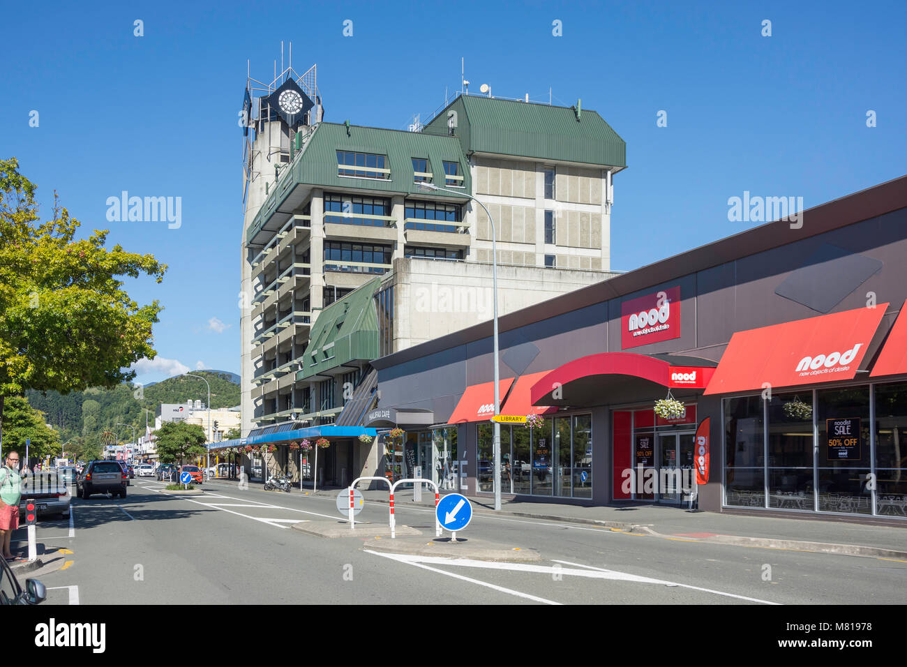 Il Centro Civico, Halifax Street East, Nelson City, Regione di Nelson, Nuova Zelanda Foto Stock