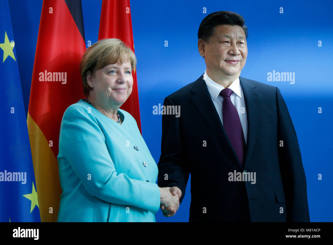 BKin Angela Merkel, Xi Jinping - Treffen der dt. Bundeskanzlerin mit dem chinesischen Staatspraeisdenten, Bundeskanzleramt, 5. Juli 2017, Berlino. Foto Stock