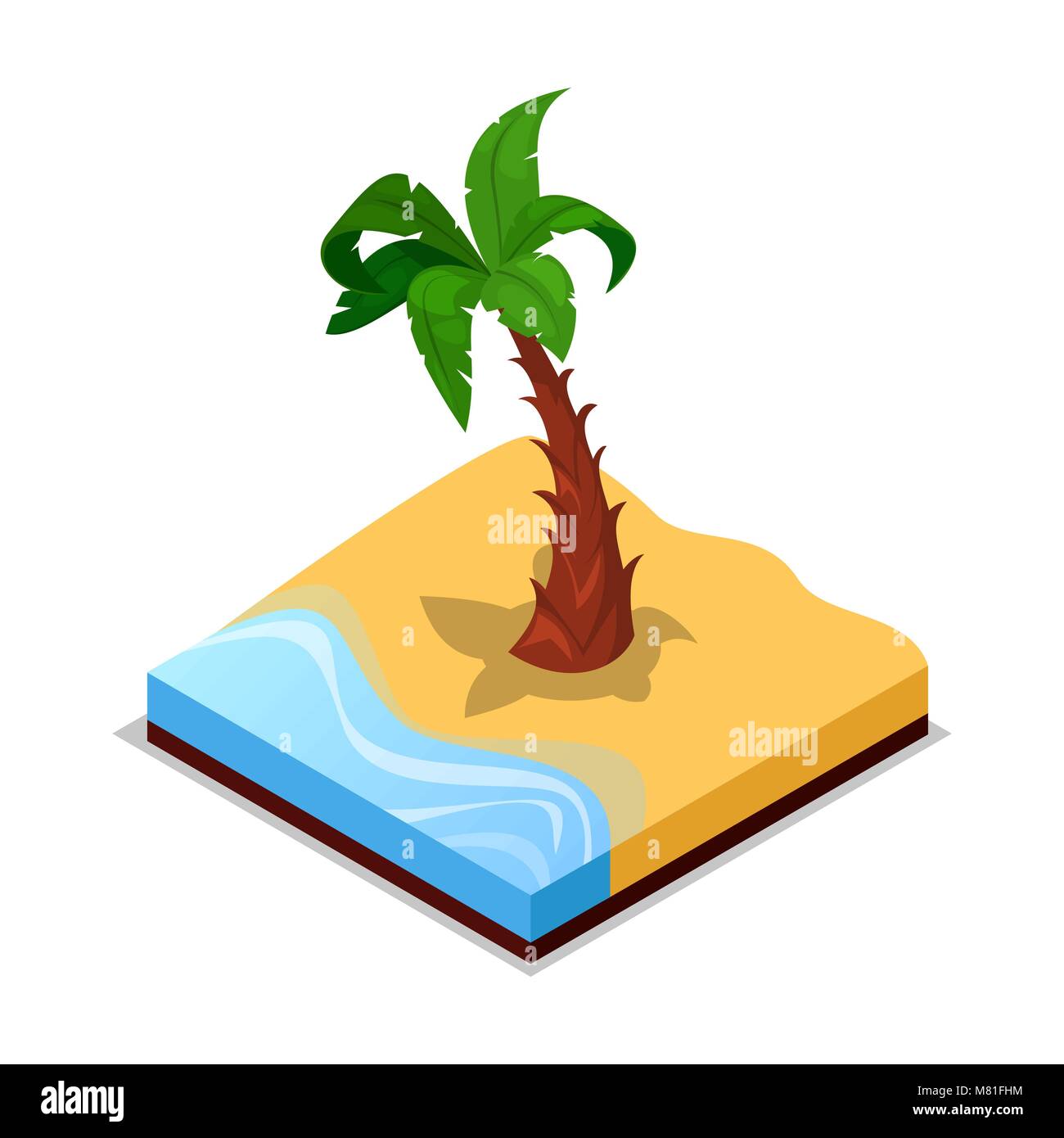 Green Palm Tree sulla spiaggia vista isometrica Icone 3D Illustrazione Vettoriale