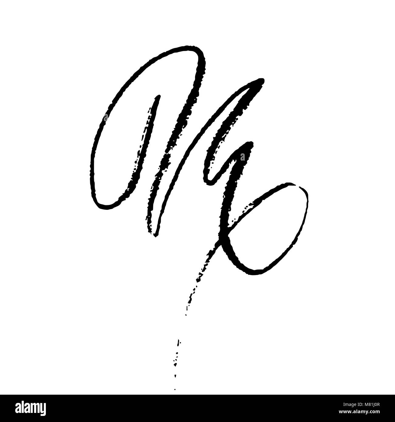 Lettera M. manoscritte da pennello asciutto. Corse ruvide testurizzate font. Illustrazione Vettoriale. Grunge stile elegante alfabeto. Illustrazione Vettoriale