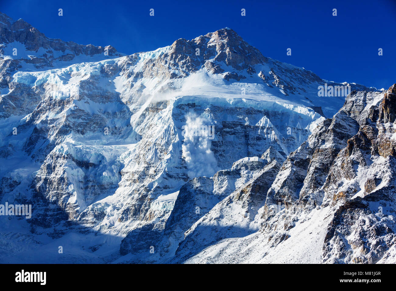 Vista panoramica delle montagne, Regione di Kangchendzonga, Himalaya, Nepal. Foto Stock