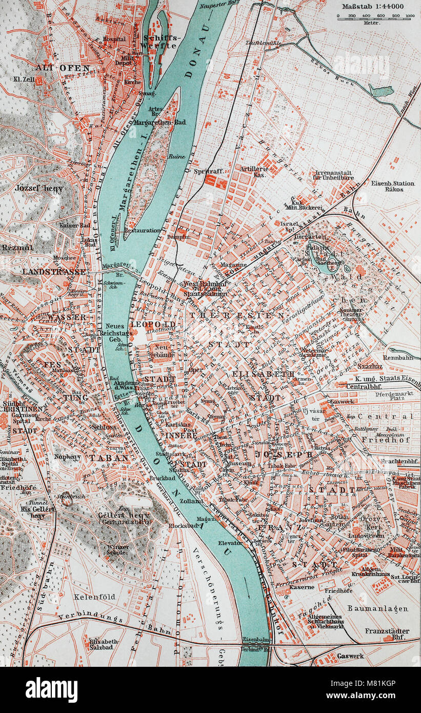 Mappa della città a partire dall'anno 1892: Budapest, Ungheria, digitale migliorata la riproduzione di un originale stampa da l'anno 1895 Foto Stock