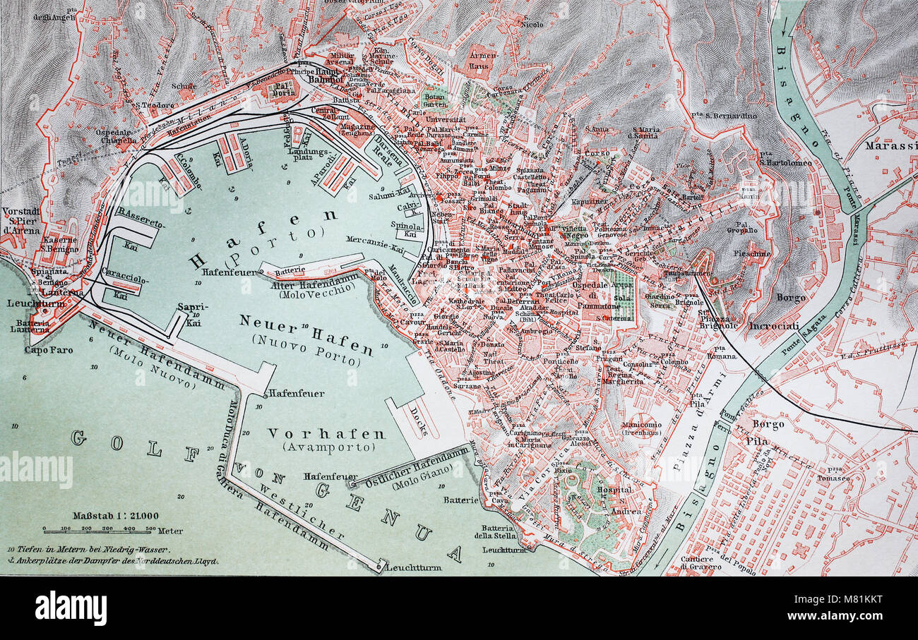 Mappa della città a partire dall'anno 1892: Genova, Genova, Italia, digitale migliorata la riproduzione di un originale stampa da l'anno 1895 Foto Stock
