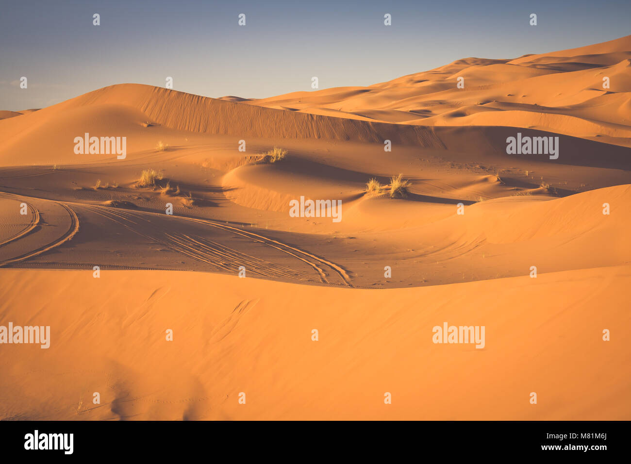 Le dune di sabbia del deserto del Sahara, Merzouga, Marocco Foto Stock
