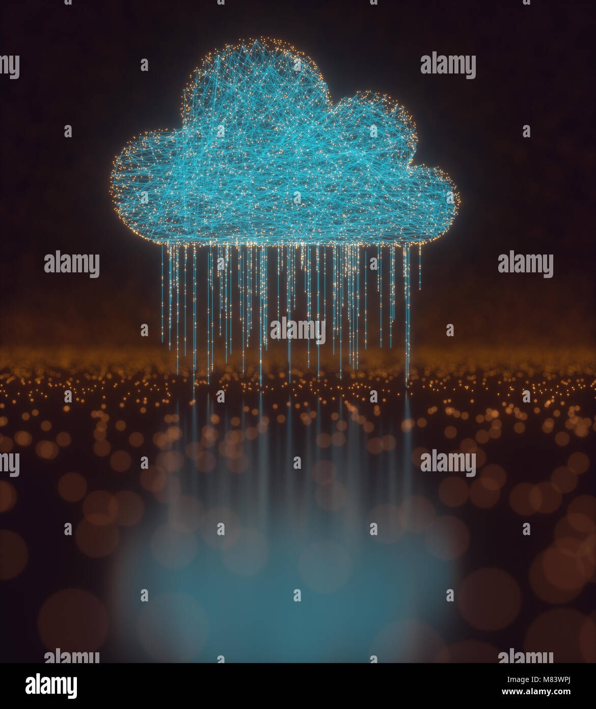 3D'illustrazione. Concetto di immagine del cloud computing. I collegamenti tra i punti formando una nuvola. I dati di pioggia. Foto Stock