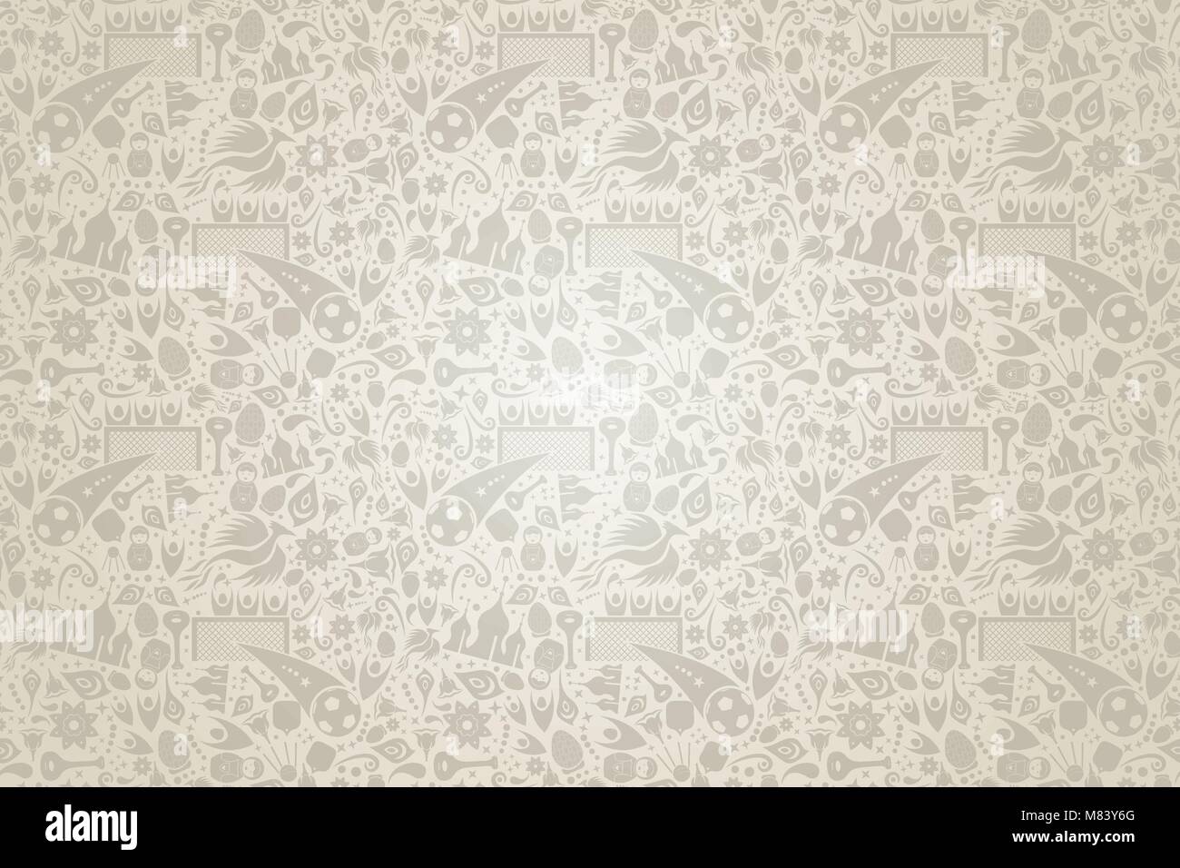 La Russia lo sfondo in moderno stile di tendenza con la tradizionale cultura russa e sport simboli e decorazione. Wallpaper design pattern include mosca l Illustrazione Vettoriale