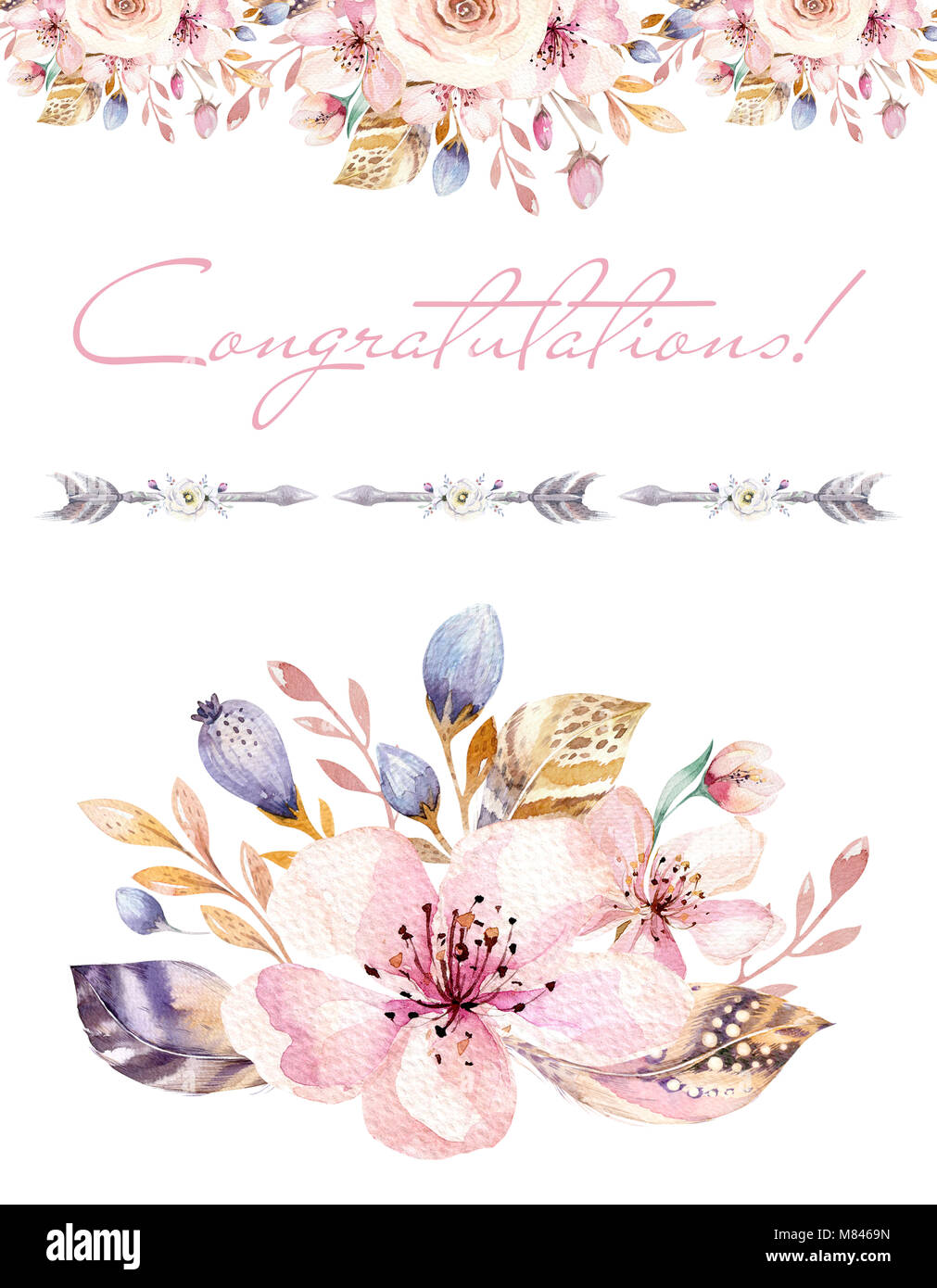 Vintage Acquerello Corona Di Elementi Di Bouquet Di Fiori Poster Giardino E Fiori Selvatici Con Fiori Di Uccelli Illustrazione Isolato Bird E Piume Bohenian Decoratoin Floreali Design Foto Stock Alamy