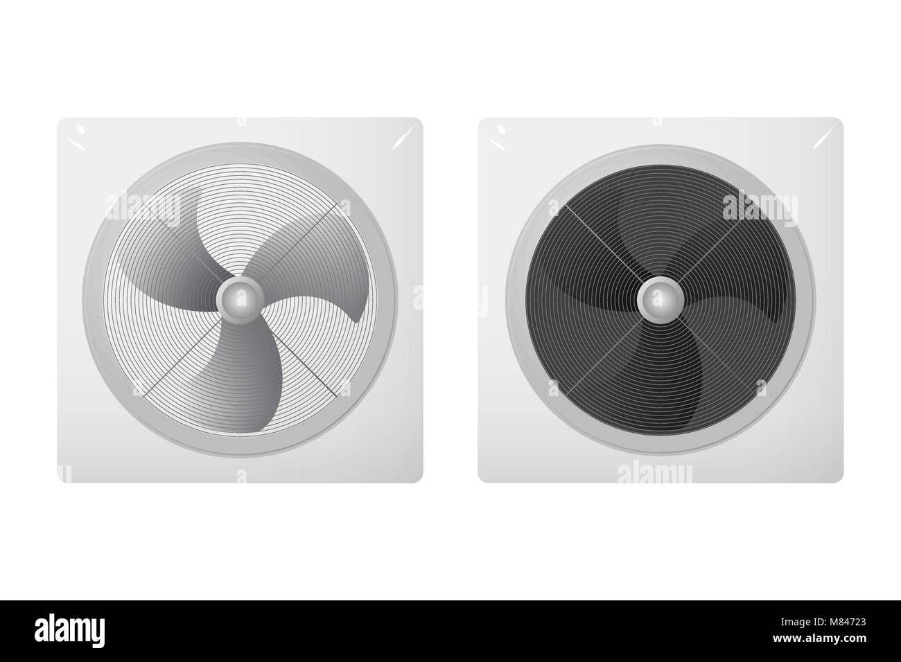 Set di ventilatori da parete illustrazione vettoriale. Ventilatore di scarico per la vasca da bagno e wc. Estrazione di fumo. Illustrazione Vettoriale