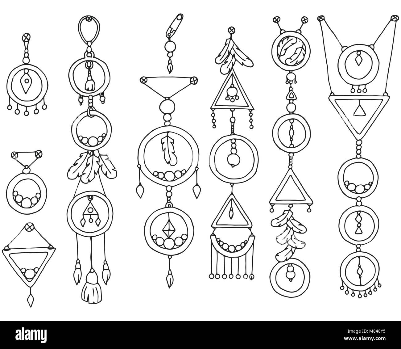 Un insieme di oggetti magici. Stile Boho. Illustrazione Vettoriale della cultura indiana Illustrazione Vettoriale